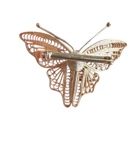 Elegant Silver Butterfly Brooch Vintage Mid-Century Sterling Silver Filigree