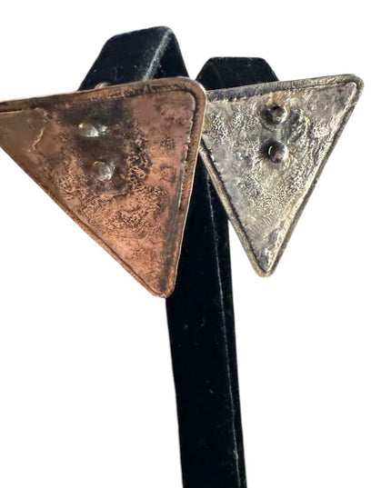 Vintage Shields Handmade artisan modernist brutalist Triangle Metal Earrings