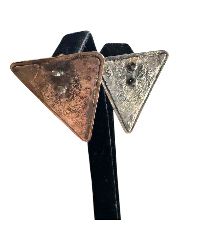 Vintage Shields Handmade artisan modernist brutalist Triangle Metal Earrings