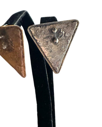 Vintage Shields Handmade artisan modernist brutalist Triangle Metal Earrings