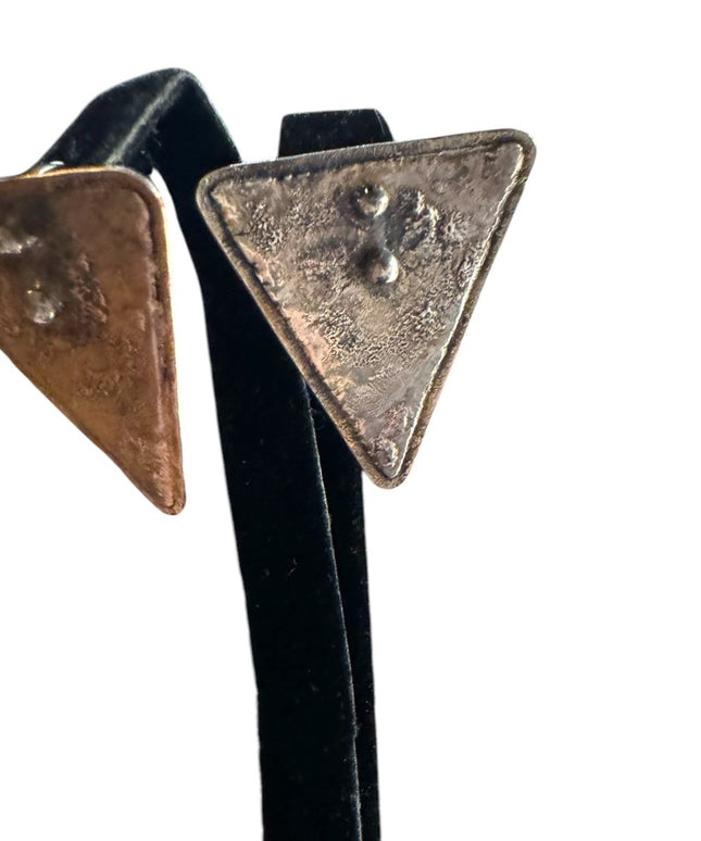 Vintage Shields Handmade artisan modernist brutalist Triangle Metal Earrings