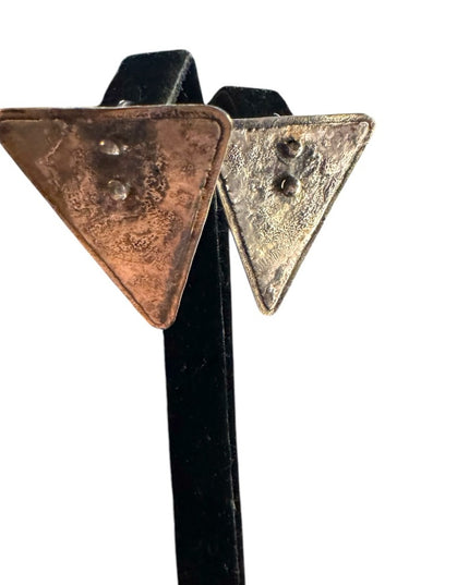 Vintage Shields Handmade artisan modernist brutalist Triangle Metal Earrings