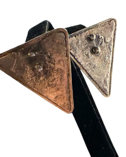 Vintage Shields Handmade artisan modernist brutalist Triangle Metal Earrings
