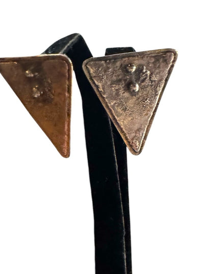Vintage Shields Handmade artisan modernist brutalist Triangle Metal Earrings
