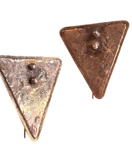 Vintage Shields Handmade artisan modernist brutalist Triangle Metal Earrings