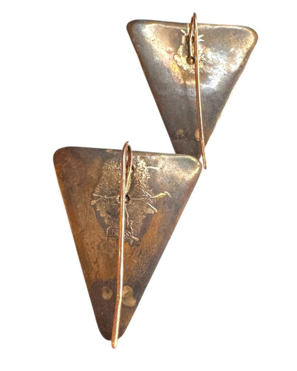 Vintage Shields Handmade artisan modernist brutalist Triangle Metal Earrings