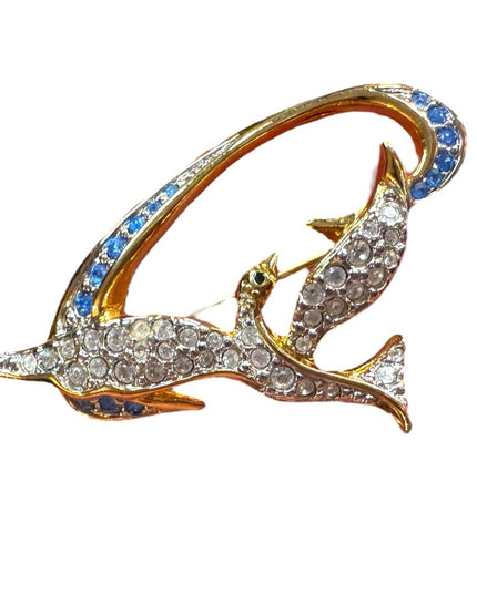 Elegant Gold Bird Brooch Authentic Daniel Swarovski Crystal Peace Dove