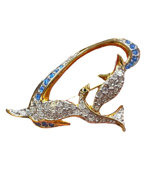 Elegant Gold Bird Brooch Authentic Daniel Swarovski Crystal Peace Dove