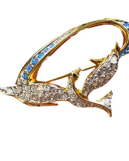 Elegant Gold Bird Brooch Authentic Daniel Swarovski Crystal Peace Dove