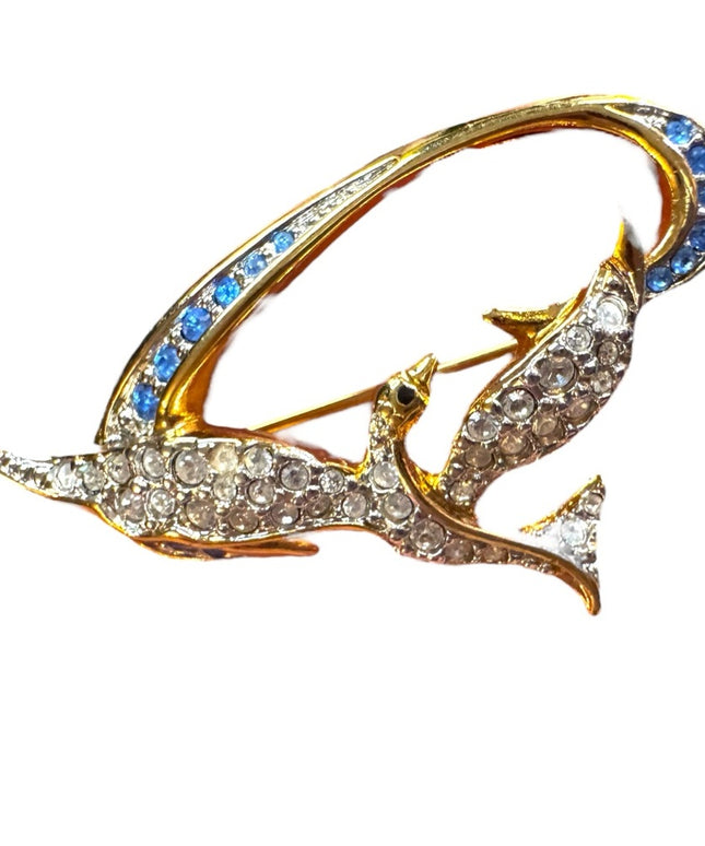 Elegant Gold Bird Brooch Authentic Daniel Swarovski Crystal Peace Dove