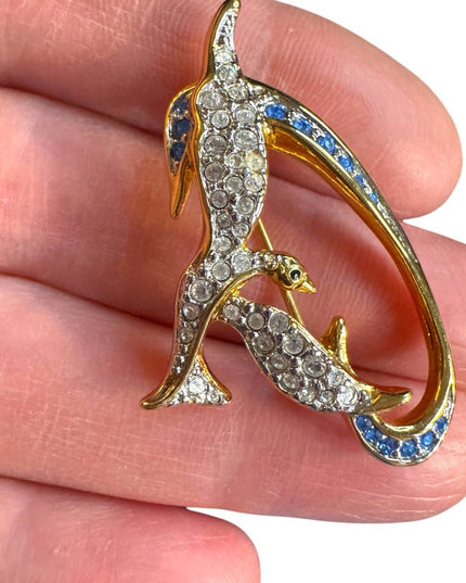 Elegant Gold Bird Brooch Authentic Daniel Swarovski Crystal Peace Dove