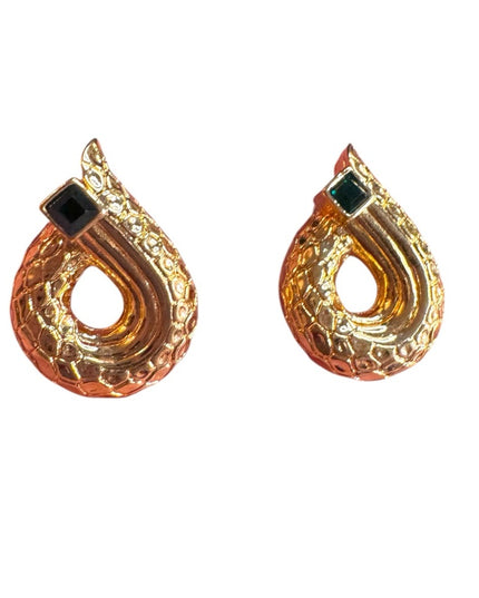 Gold Snake design green Swarovski crystal Earrings stamped authentic swan