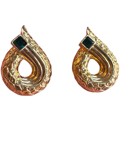 Gold Snake design green Swarovski crystal Earrings stamped authentic swan