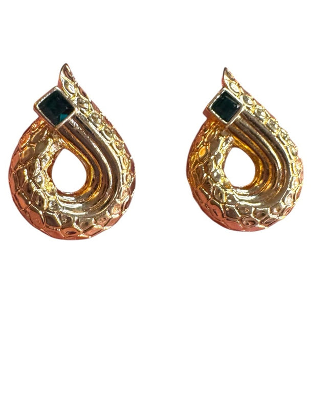 Gold Snake design green Swarovski crystal Earrings stamped authentic swan