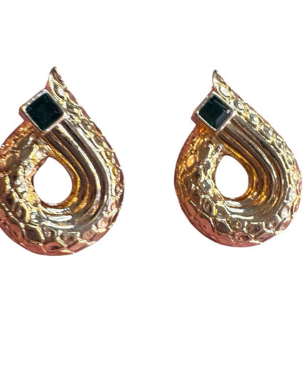 Gold Snake design green Swarovski crystal Earrings stamped authentic swan