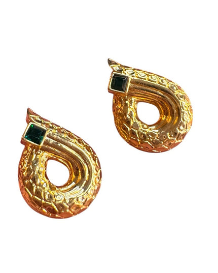 Gold Snake design green Swarovski crystal Earrings stamped authentic swan