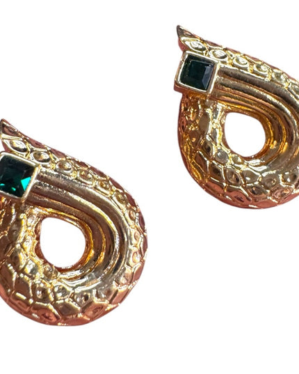 Gold Snake design green Swarovski crystal Earrings stamped authentic swan