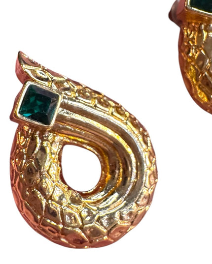 Gold Snake design green Swarovski crystal Earrings stamped authentic swan