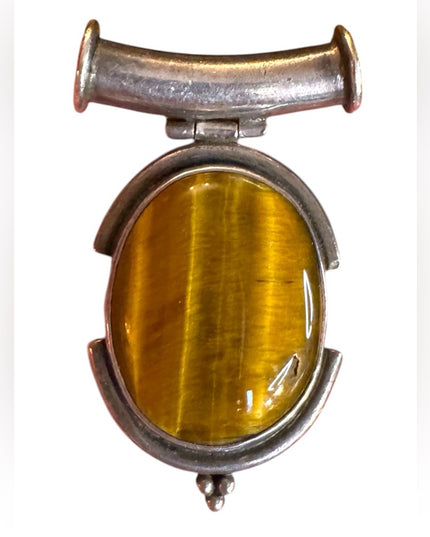 Vintage tube oval Pendant Sterling 925 silver with golden tiger eye