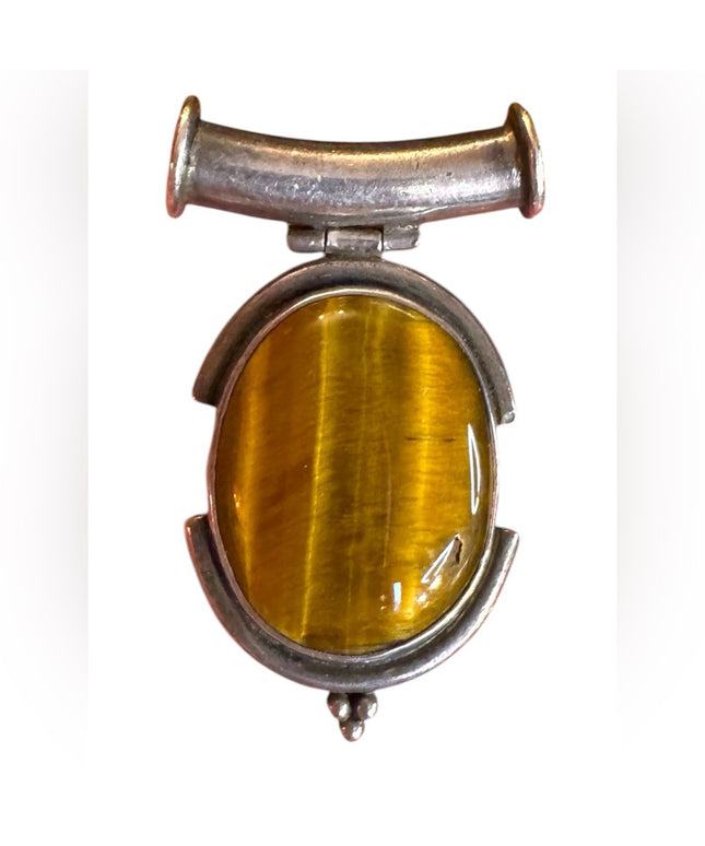 Vintage tube oval Pendant Sterling 925 silver with golden tiger eye
