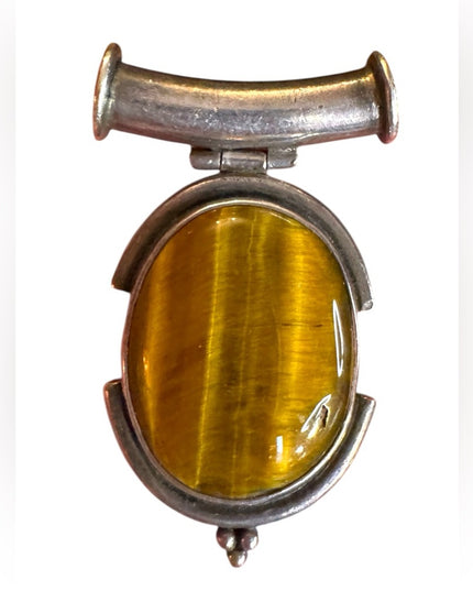 Vintage tube oval Pendant Sterling 925 silver with golden tiger eye