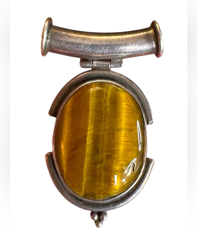 Vintage tube oval Pendant Sterling 925 silver with golden tiger eye