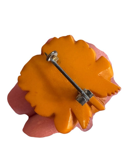 Vintage Heavily Carved Bakelite Rose pin brooch  Jewelry Butterscotch 1930s