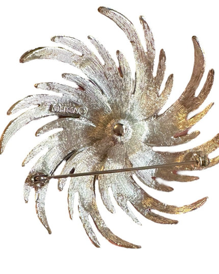 Vintage Huge Silver Tone Sarah Coventry Brooch Large Floral Pinwheel Statement
