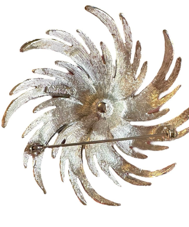 Vintage Huge Silver Tone Sarah Coventry Brooch Large Floral Pinwheel Statement