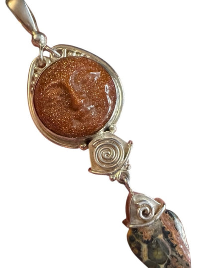 Sajen gold Stone Pendant Sajen 925 Silver Vintage Moon Goddess Yin Yang Pendant