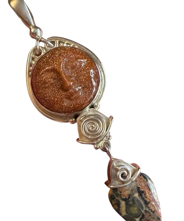 Sajen gold Stone Pendant Sajen 925 Silver Vintage Moon Goddess Yin Yang Pendant
