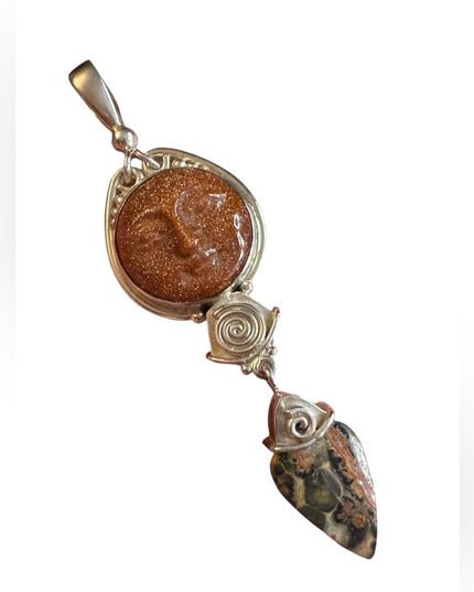 Sajen gold Stone Pendant Sajen 925 Silver Vintage Moon Goddess Yin Yang Pendant