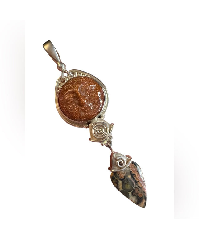 Sajen gold Stone Pendant Sajen 925 Silver Vintage Moon Goddess Yin Yang Pendant