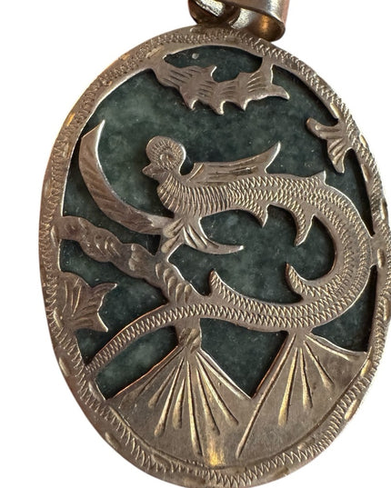 Vintage Guatemalan Sterling Pendant, Artisan Reversible,  Jade Quetzal Bird