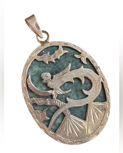 Vintage Guatemalan Sterling Pendant, Artisan Reversible,  Jade Quetzal Bird