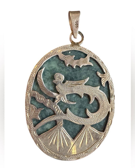 Vintage Guatemalan Sterling Pendant, Artisan Reversible,  Jade Quetzal Bird
