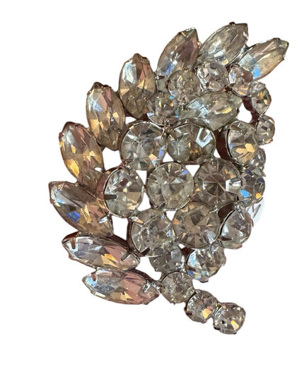 Elegant Crystal Leaf Brooch WEISS Signed Brooch Rhinestone 1950s vintage