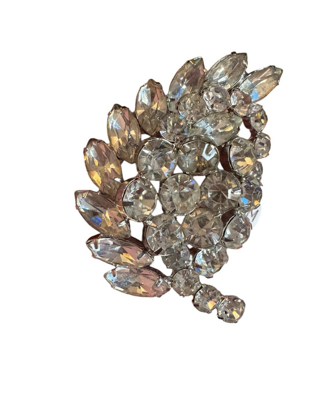 Elegant Crystal Leaf Brooch WEISS Signed Brooch Rhinestone 1950s vintage