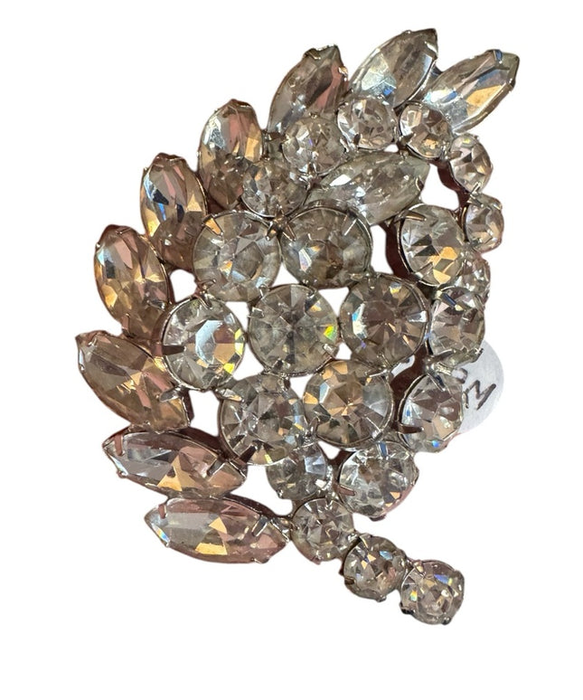 Elegant Crystal Leaf Brooch WEISS Signed Brooch Rhinestone 1950s vintage