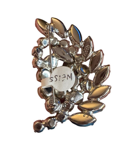 Elegant Crystal Leaf Brooch WEISS Signed Brooch Rhinestone 1950s vintage