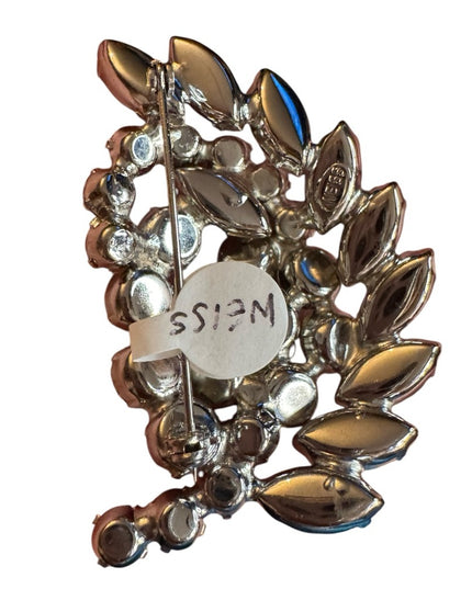 Elegant Crystal Leaf Brooch WEISS Signed Brooch Rhinestone 1950s vintage