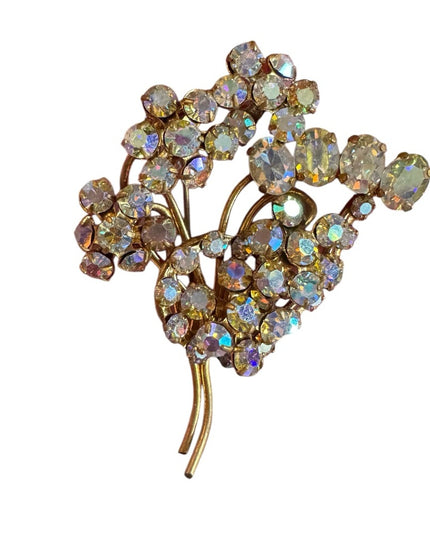 Vintage CZECH Crystal Brooch Aurora Borealis Brooch 1940s brooch gold tone metal