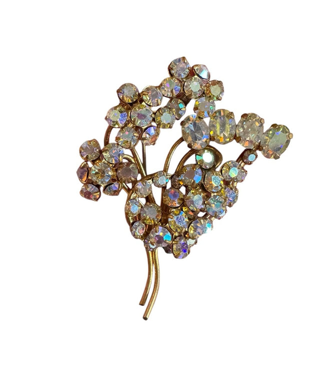Vintage CZECH Crystal Brooch Aurora Borealis Brooch 1940s brooch gold tone metal