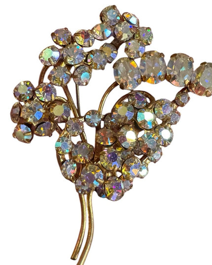Vintage CZECH Crystal Brooch Aurora Borealis Brooch 1940s brooch gold tone metal