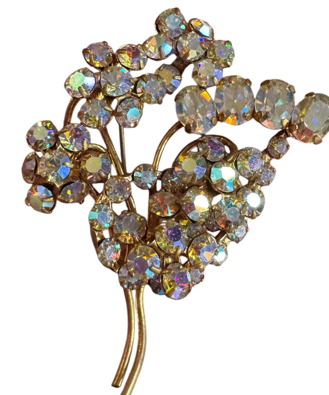 Vintage CZECH Crystal Brooch Aurora Borealis Brooch 1940s brooch gold tone metal