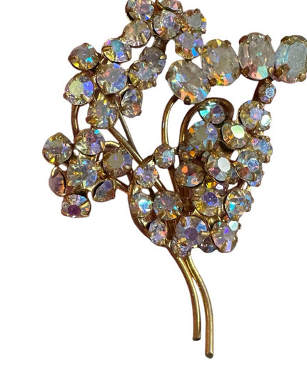 Vintage CZECH Crystal Brooch Aurora Borealis Brooch 1940s brooch gold tone metal