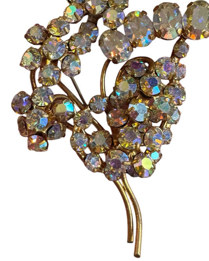 Vintage CZECH Crystal Brooch Aurora Borealis Brooch 1940s brooch gold tone metal
