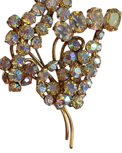 Vintage CZECH Crystal Brooch Aurora Borealis Brooch 1940s brooch gold tone metal