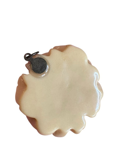 Vintage Heavily Carved Bakelite Rose pendant  Jewelry cream 1930s