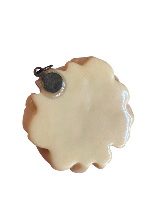 Vintage Heavily Carved Bakelite Rose pendant  Jewelry cream 1930s